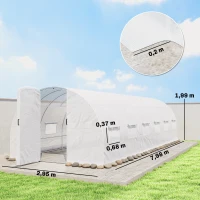 Outsunny Serre tunnel de jardin 24m², serre de jardin tunnel avec portes et 12 fenêtres avec moustiquaires, 295x798x199cm, blanc(m-3)