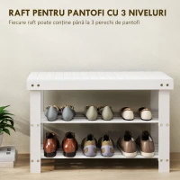 HOMCOM Bancă Joasă pentru Pantofi din Bambus cu 2 Rafturi și Șezut, 70 x 28 x 45 cm, Alb(m-4)