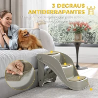 PawHut Escada para Cães de 3 Degraus Dobrável Escada para Animais de Estimação com Tapetes Antiderrapantes 49x38x38 cm Cinzento(m-4)