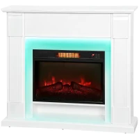 HOMCOM Lareira Elétrica com Efeito de Chama 3D e Tira de Luz LED RGB 1800W Temporizador  para 30 m² 105x27x97 cm Branca(m-11)