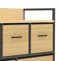 HOMCOM Commode, meuble de rangement avec 5 tiroirs en tissu pliables, plateau et cadre en acier, 98 x 29 x 63 cm, chêne(m-13)