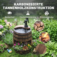 Outsunny Gartenbrunnen Zierbrunnen Springbrunnen Fassbrunnen Wasserfall Holzfass mit Pflanzgefäß Tannenholz Dunkelbraun Ø27 x 59 cm(m-7)