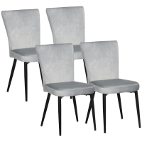 HOMCOM 4er-Set Esszimmerstühle, Akzentstühle für Küchen und Esszimmer, Stuhlset, Velours-Optik, Hellgrau+ Schwarz