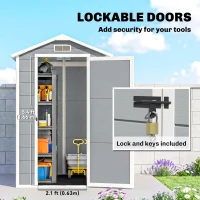 Outsunny 4 x 6ft Garden Shed, Plastic Shed with Floor, Window, Lockable Door and Vents, Resin Tool Shed for Outdoor Patio Storage, Zero Maintenance, Grey(m-6)