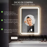 HOMCOM Espelho Casa de Banho com Luzes LED 60x80 cm Função Antiembaciamento 3 Temperaturas de Cor Ajustável e Função de Memória(m-4)