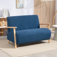 HOMCOM Sofá de 2 Lugares Estofado em Borreguito com Acolchoado Espesso Apoios de Braço e Pés de Madeira 118x76x78 cm Azul(m-10)