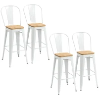 HOMCOM Conjunto de 4 Bancos Altos Empilháveis com Encosto Alto Apoio para os Pés Assento de Madeira 44x53x116 cm Branco(m-11)