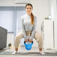 HOMCOM Kettlebell de 8kg de Ferro Fundido Peso Russo com Revestimento de Neoprene para Treinamento de Força 18x11x20cm Azul(m-10)