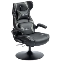 Vinsetto Gaming Stuhl mit Schaukelfunktion und Lautsprecher, Lenden- und Nackenstütze, für Spielzimmer, Kunstleder, Grau+Schwarz(m-1)