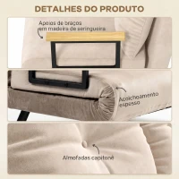 HOMCOM Sofá Cama Convertível 2 Lugares Dobrável com Encosto Ajustável em 5 Níveis e 2 Almofadas 102x73x81 cm Bege Claro(m-7)