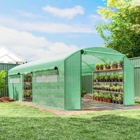 Outsunny Estufa Tipo Túnel 6x3x2 m com 3 Portas Enroláveis 6 Janelas com Rede e Estrutura de Aço Galvanizado Verde(m-10)