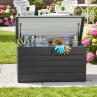 Outsunny Baú de Arrumação Exterior Capacidade 311L  de Aço com Fechadura Chave Pistões Pneumáticos 120x62x62 cm Cinza Escuro(m-7)