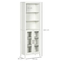 kleankin Armário Alto de Casa de Banho com 2 Portas de Vidro e 3 Prateleiras Armário Auxiliar Estilo Moderno 53x30x162cm Branco(m-3)
