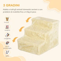 PawHut Scala per Cani a 3 Gradini, Scaletta per Cani e Gatti di 4.5 kg in Velluto Sfoderabile e Lavabile, Beige(m-4)