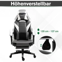 Vinsetto Ergonomischer Bürostuhl, Gaming Stuhl, Drehstuhl mit Lendenkissen und Fußstütze, Kunstleder, Grau, Weiß, Schwarz, 68 x 70 x 120-127 cm(m-6)