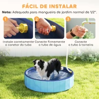 PawHut Piscina para Cães Dobrável com Aspersor Piscina Portátil em PVC Antiderrapante e Resistente ao Desgaste Ø100x30 cm Azul(m-6)