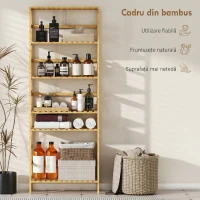 HOMCOM Raft din Lemn de Bambus cu 6 Niveluri și Polițe Reglabile, 60x26x161 cm, Lemn Natural(m-5)