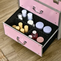 HOMCOM Valise trolley maquillage mallette cosmétique vanity poignée télescopique réglable 36L x 23l x 58H cm alu ABS rose(m-7)