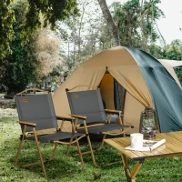 Outsunny Campingstühle, 2 x Strandstuhl, faltbar, Stahl, Holzoptik, Dunkelgrau(m-10)
