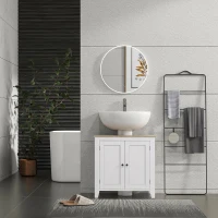 kleankin Dulap sub Chiuvetă Baie în formă de U cu Raft Reglabil la Interior, din MDF, 60x30x60 cm, Alb și Lemn Natur(m-8)