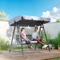 Outsunny Baloiço de Jardim para 3 Pessoas Banco Baloiço com Toldo Ajustável Almofada e Estrutura de Aço 205x133x181 cm Cinzento(m-8)