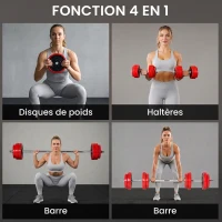 HOMCOM Haltères de 20 kg ensemble d'haltères musculation réglable avec barre d'extension pour entraînement musculaire et haltérophilie(m-4)