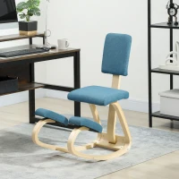 HOMCOM Sedia Inginocchiatoio Dondolante in Tessuto Effetto Lino e Legno di Betulla, 51x84x93 cm, Marrone Scuro(m-10)