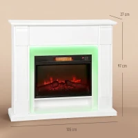 HOMCOM Lareira Elétrica com Efeito de Chama 3D e Tira de Luz LED RGB 1800W Temporizador  para 30 m² 105x27x97 cm Branca(m-3)