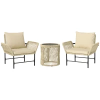 Outsunny Polyrattan Gartenmöbel Set, Outdoor Balkonmöbel für 2 Personen, 3-teilig mit 2 Stühle, Beistelltisch Sitzkissen(m-1)