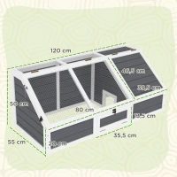 PawHut Casa para Tartarugas em Madeira sem Base com Tampas Articulada Porta Frontal com Pestilhas 120x55x50 cm Cinza Claro(m-3)