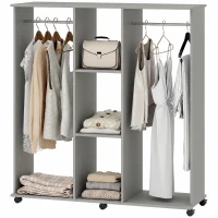 HOMCOM Armoire penderie meuble de rangement mobile 6 roulettes 120 x 40 x 128 cm en bois gris(m-12)