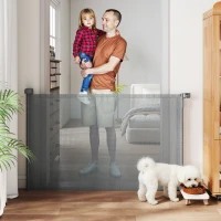 PawHut Barreira de Segurança Retrátil para Cães Extensível até 140 cm de Largura para Escadas e Portas Cinzento(m-3)