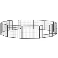 PawHut Haustiergehege, Welpenauslauf, Welpengitter, 12 Paneele, Outdoor u.  Indoor, Grau(m-11)