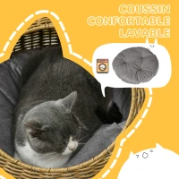 PawHut Niche pour chat lit panier de chat en résine tressée imitation rotin coussin doux déhoussable Ø 50 x 31H cm marron(m-4)