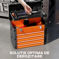 HOMCOM Cutie pentru Scule cu 4 Sertare și Compartiment Superior din Oțel și Plastic, Portocaliu și Negru(m-4)