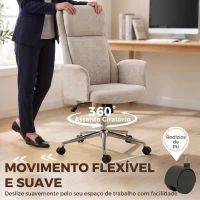 HOMCOM Cadeira de Escritório Giratória com Encosto Alto, Função de Balanço, Altura Ajustável, Apoios de Braços Acolchoados e Rodas - Bege(m-6)