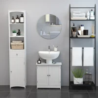 HOMCOM Waschbeckenunterschrank Badschrank mit verstellbarer Ablage Unterschrank mit 2 Türen Badmöbel Waschbecken Badezimmerschrank Siphon-Ausschnitt Landhausstil Weiß L60 x T30 x H60 cm(m-7)