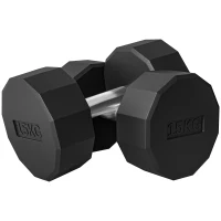 SPORTNOW Set 2 Gantere Hexagonale de 15 kg din Metal și Cauciuc cu Mâner Antialunecare, 26x15,5x15,5 cm, Negru(m-11)