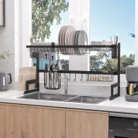 HOMCOM Geschirrkorb, Modularer Geschirrhalter aus Metall, bis zu 23 kg belastbar, Schwarz(m-2)