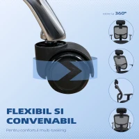 Scaun de birou ergonomic Vinsetto cu șezut reglabil și tetieră, din poliester și oțel, 63x62x106-114 cm, Negru(m-6)
