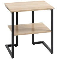 HOMCOM Mesa Auxiliar de 2 Níveis Mesa Auxiliar para Sala de Estar Dormitório Escritório Estilo Moderno 45x35x48cm Madeira e Preto(m-12)