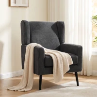 HOMCOM Fauteuil de Chambre en Chenille Style Moderne Mid-Century avec Pieds en Bois de Caoutchouc, Gris Foncé(m-6)