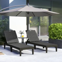 Outsunny Conjunto de 2 Espreguiçadeiras de Jardim Exterior Espreguiçadeiras Reclináveis de PP Encosto Ajustável Resistentes às Intempéries Preto(m-2)
