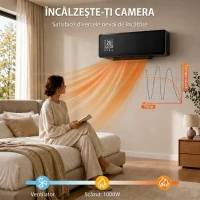 HOMCOM Aerotermă de perete cu Telecomandă, Negru(m-5)