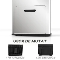HOMCOM Coș de gunoi cu 3 compartimente de 56L cu suport pentru deodorant, din oțel și PP, 45.7x35.8x76 cm, argintiu(m-6)