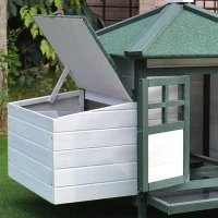 PawHut Poulailler cottage multi-équipement perchoir rampe pondoir enclos tiroir à déjection 196L x 76l x 97H cm bois massif pin vert blanc(m-9)