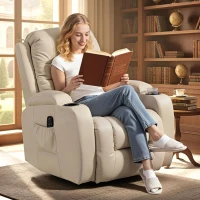 HOMCOM Sillón de Masaje Giratorio Sillón Relax Reclinable con 8 Puntos de Masaje Función de Calefacción 82x99x103 cm Crema(m-2)