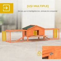 PawHut Cușcă pentru Iepuri de Exterior cu Căsuță, Rampi și 2 Țarcuri din Lemn, 309x69,5x87 cm, Portocaliu(m-13)