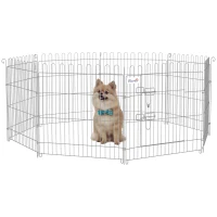 PawHut Vallas para Perros Plegables de 8 Piezas 63x60 cm con 1 Puerta y Marco de Acero para Jardín Patio Plata(m-1)