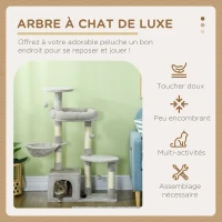 PawHut Arbre à chat hauteur 104 cm centre d'activités multi-niveaux colonnes renforcées 3 boules suspendues gris clair(m-4)